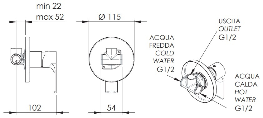 Remer Energy Смеситель для душа встраиваемый, 1 потребитель, цвет: nichel spazzolato opaco EY30NPO