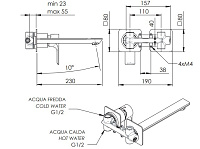 Remer Energy Смеситель для раковины встраиваемый без д/к, излив 23 см, цвет: nichel spazzolato opaco EY15PLNPO