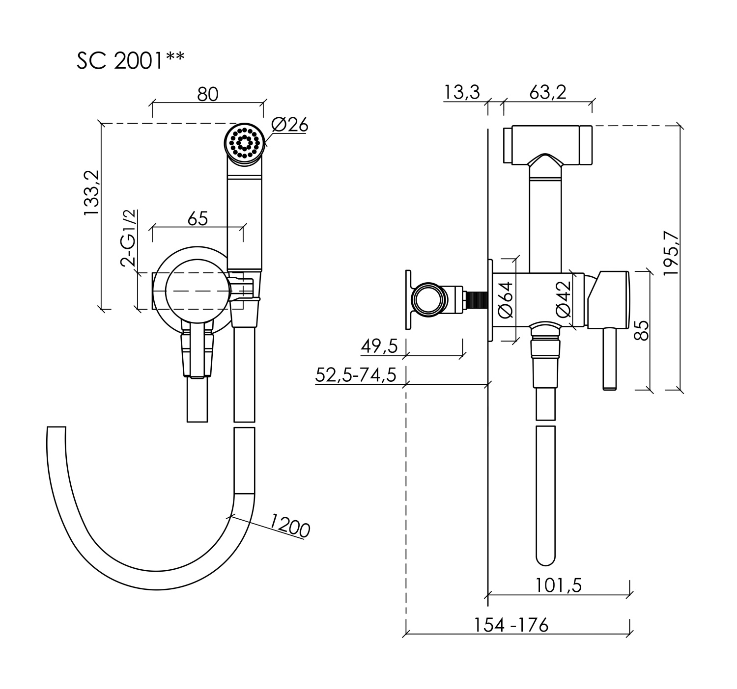 Sancos Atom Гигиенический душ встраиваемый, встраиваемая часть в комплекте, цвет: хром глянцевый SC2001CH