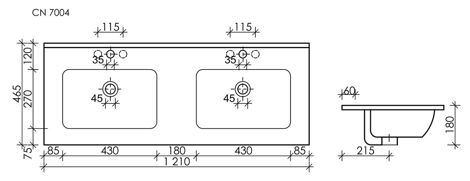 Ceramicanova Element Раковина накладная с 2мя чашами 121х46,5 см, перелив, цвет: черный матовый CN7004MB