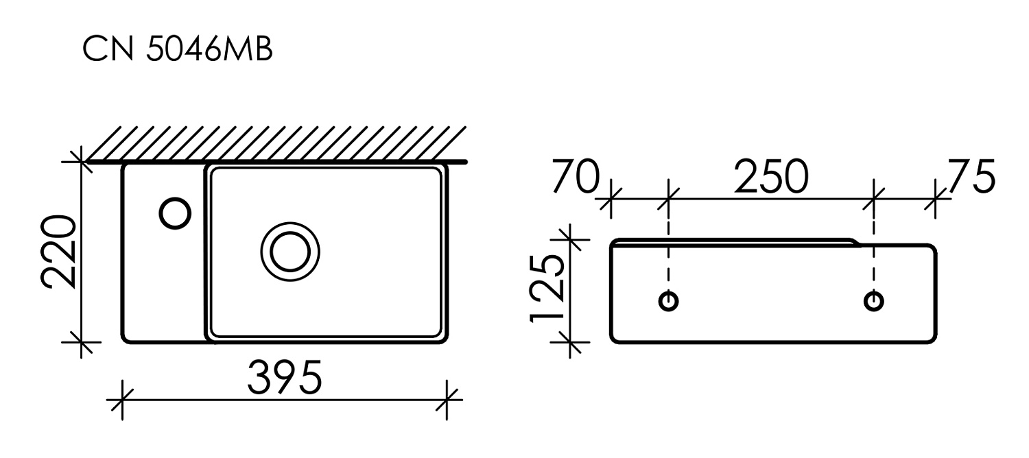 Ceramicanova Element Раковина подвесная 39,5х22 см, без перелива, смес. слева, цвет: черный матов. CN5046MB