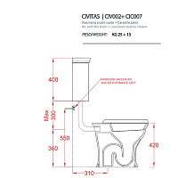 ArtCeram Civitas Бачок для унитаза низкий, без механизма, цвет: grigio acquarello CIC007 34 00