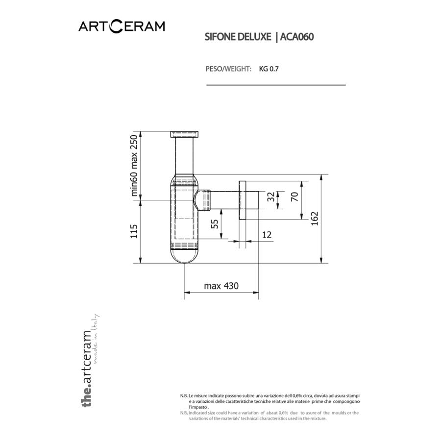 ArtCeram Сифон для раковины латунный, цвет: matt white ACA060 05