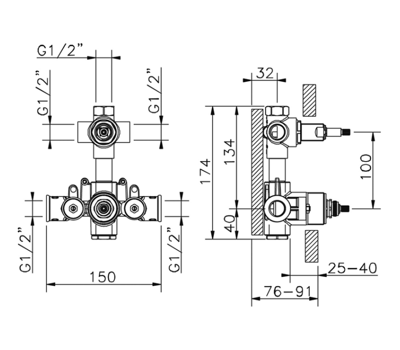Cisal Встраиваемая часть термостатического смесителя для душа на 3 выхода ZA01920104