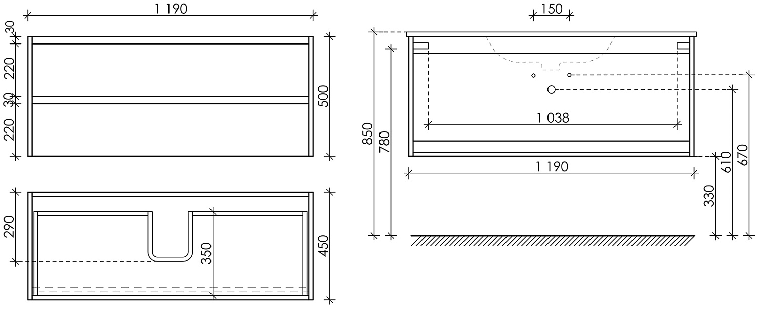 Sancos Libra Тумба для раковины подвесная 119x45x50h см, цвет: дуб чарльстон LB120-1ECH