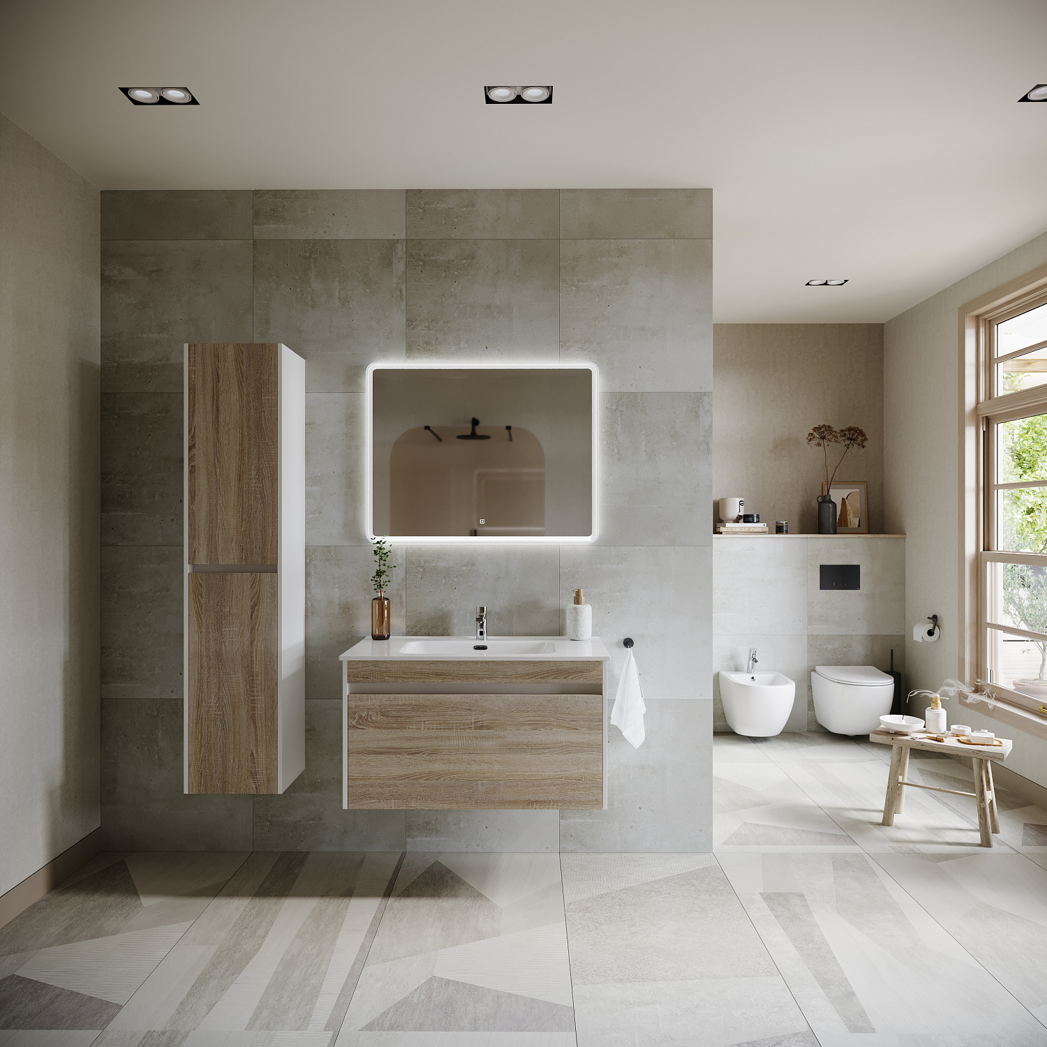 Sancos Smart Тумба для раковины подвесная 89x45x50h см, цвет: дуб бардолино/белый SM90E
