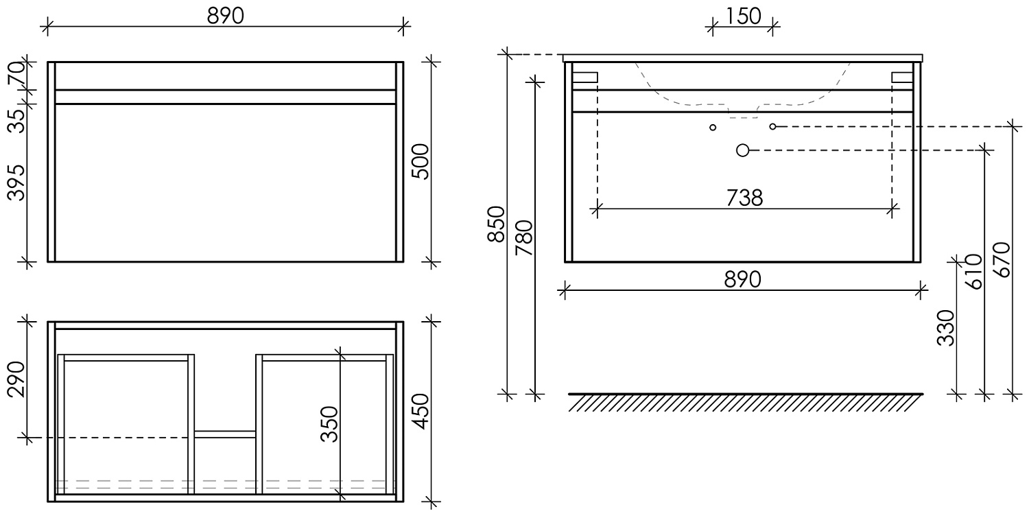 Sancos Smart Тумба для раковины подвесная 89x45x50h см, цвет: дуб бардолино/белый SM90E
