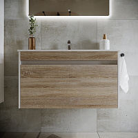 Sancos Smart Тумба для раковины подвесная 89x45x50h см, цвет: дуб бардолино/белый SM90E