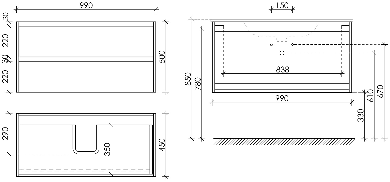 Sancos Libra Тумба для раковины подвесная 99x45x50h см, цвет: белый LB100W