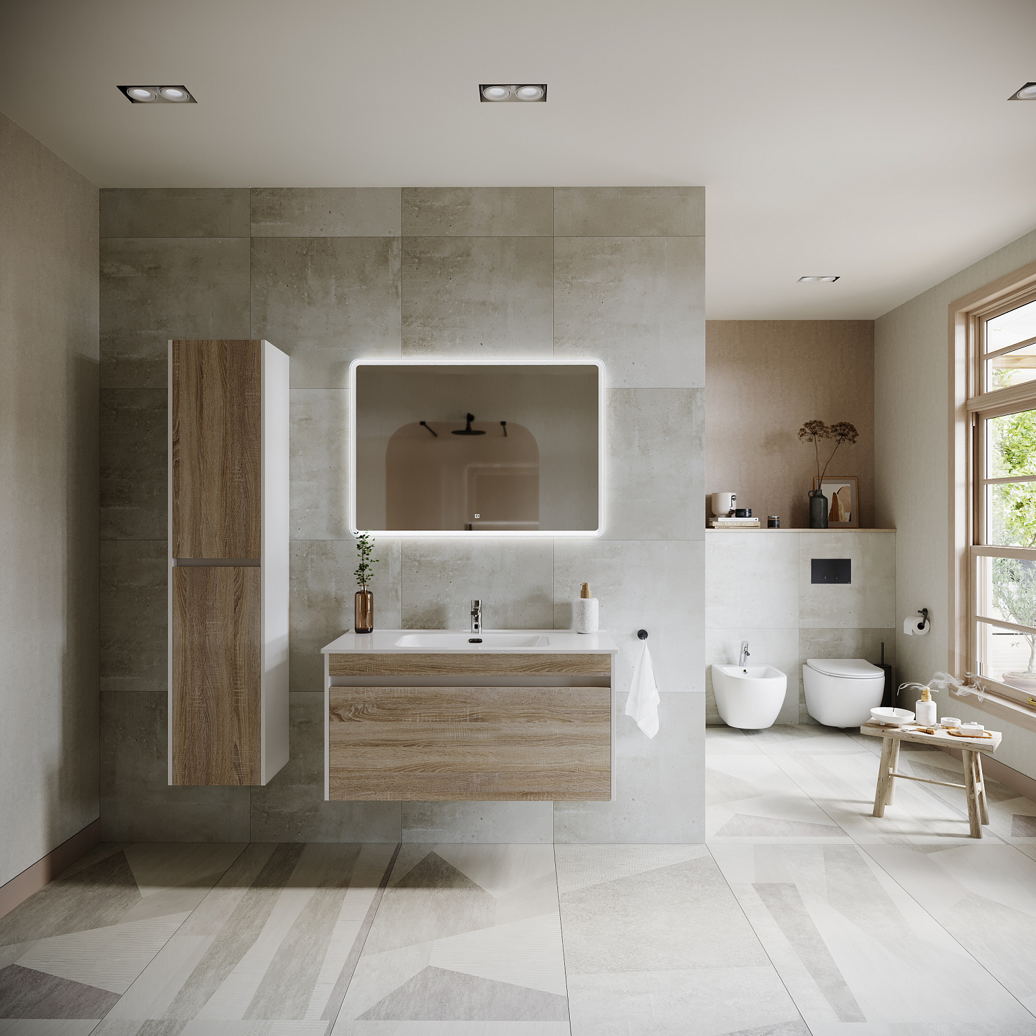 Sancos Smart Тумба для раковины подвесная 99x45x50h см, цвет: дуб бардолино/белый SM100E
