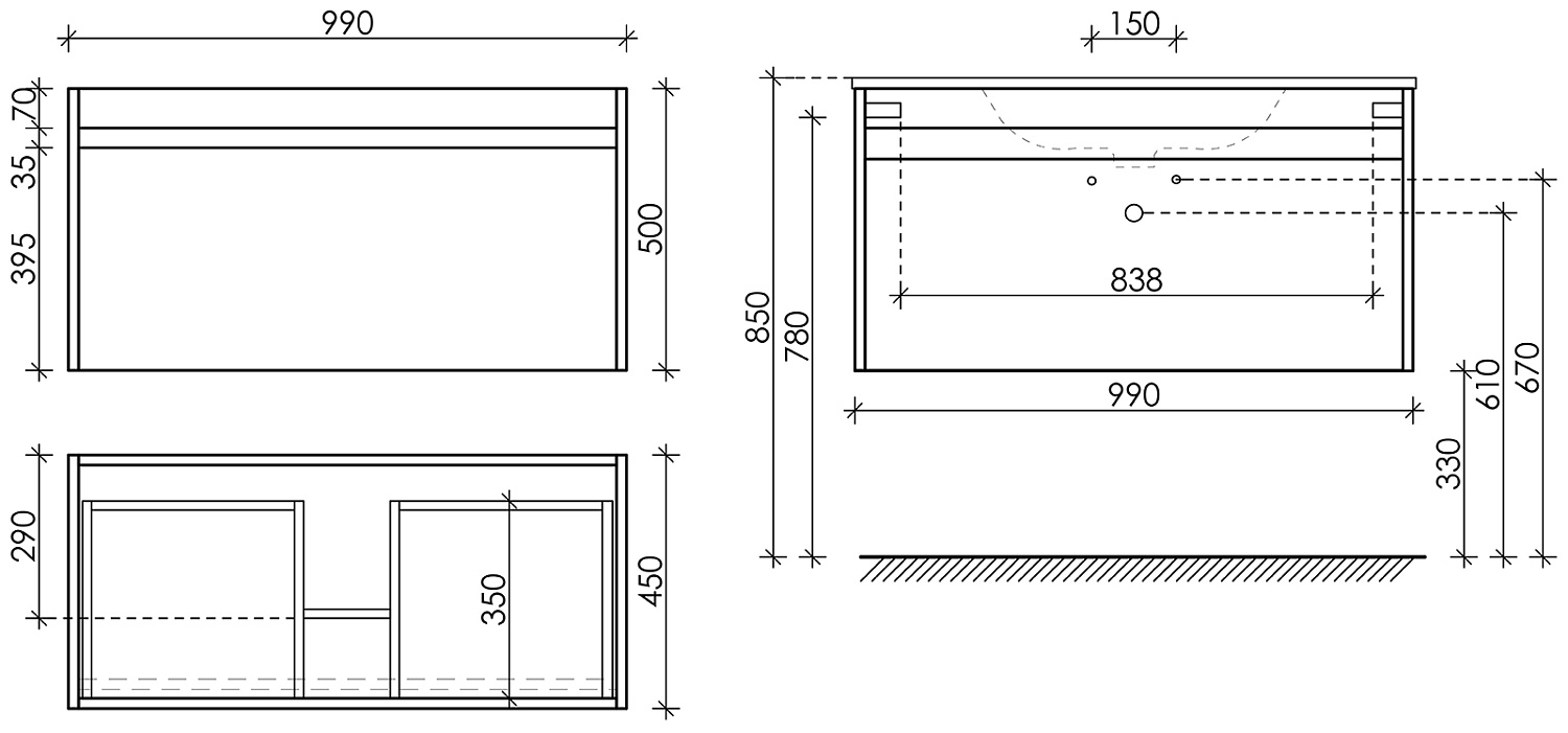 Sancos Smart Тумба для раковины подвесная 99x45x50h см, цвет: дуб бардолино/белый SM100E