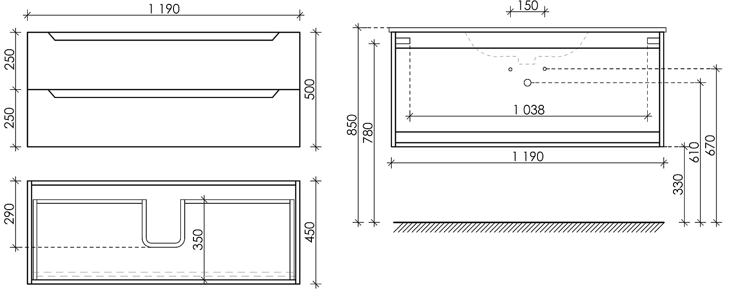 Sancos Norma 2.0 Тумба для раковины подвесная 119x45x50h см, цвет: белый NR2.0120-1W