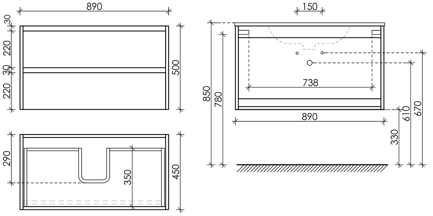 Sancos Libra Тумба для раковины подвесная 89x45x50h см, цвет: белый LB90W