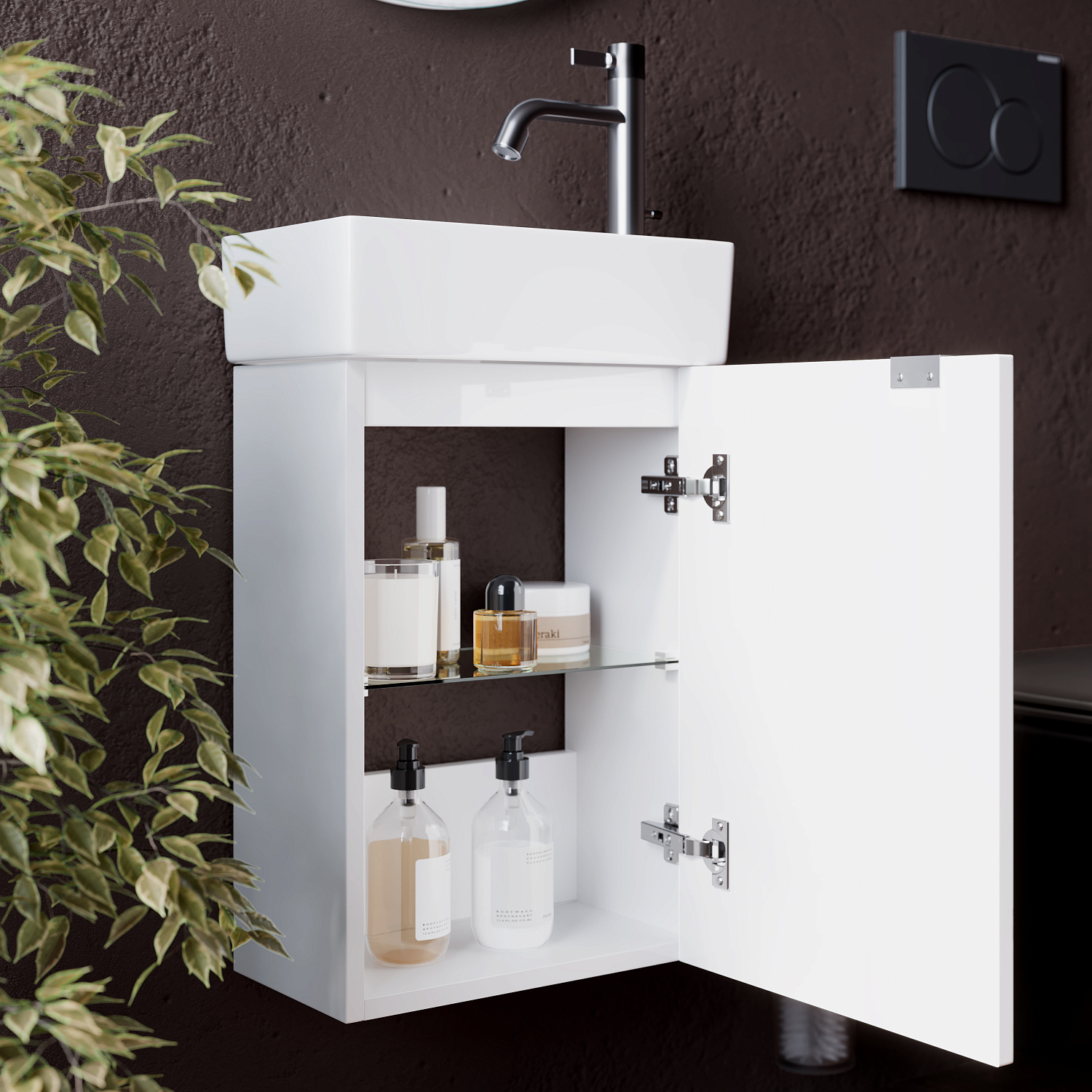 Sancos Mini Тумба для раковины подвесная 35,5x20,5x50h см, цвет: белый глянец MN35WR
