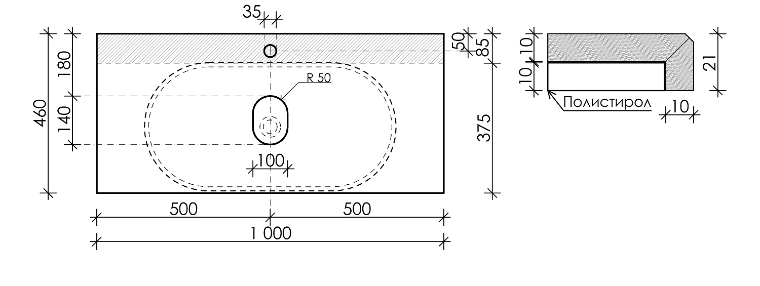Sancos Столешница 100x46x2,1h см, цвет: black sky TT100A1X