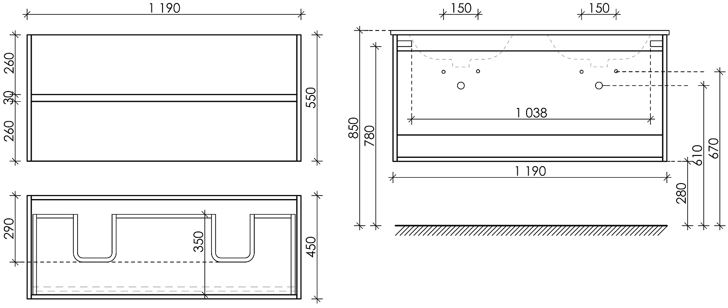 Sancos Urban Тумба для раковины подвесная 119x45x55h см, цвет: белый UR120-2W