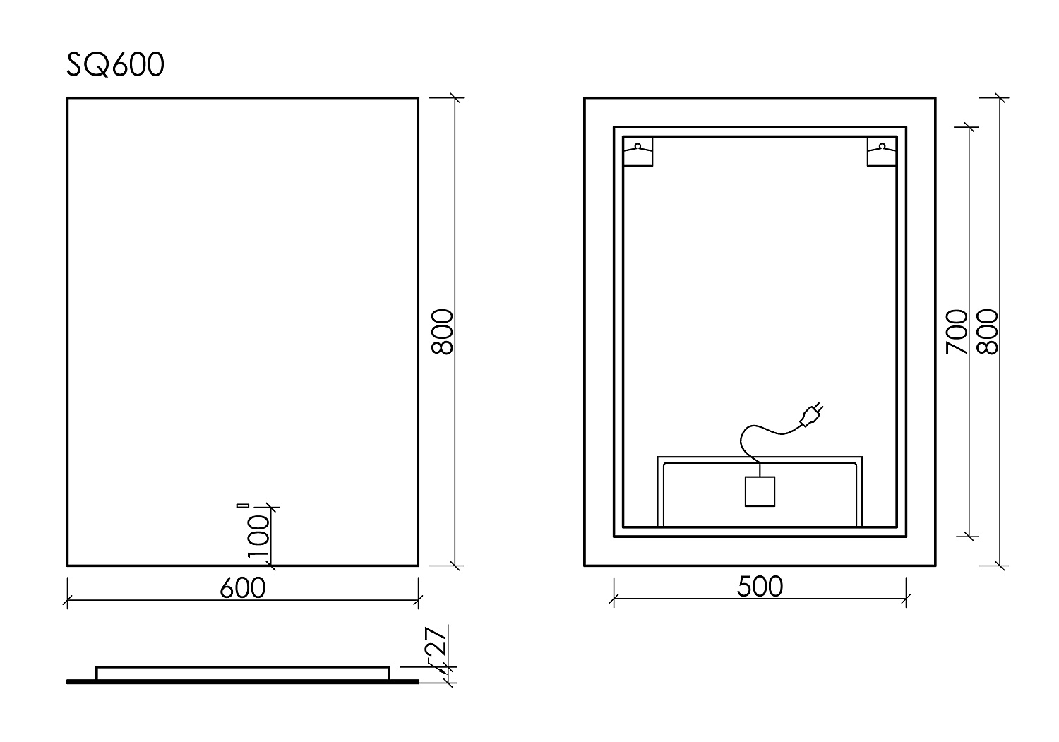 Sancos Square Зеркало прямоугольное с подсветкой 60x80h см SQ600