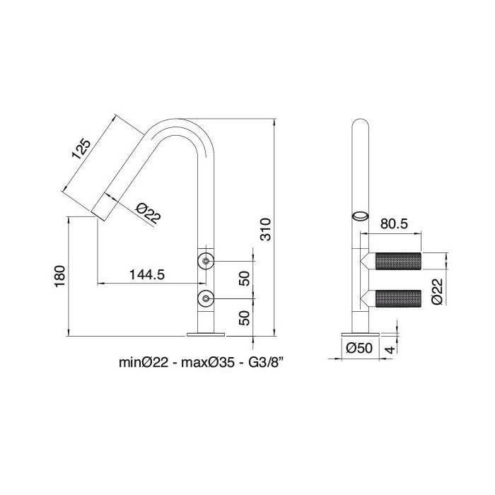 Treemme 22MM Смеситель для кухни, цвет: нержавеющая сталь 3031IS
