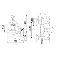 Treemme Romantica Смеситель для ванны настенный, ручки PV, цвет: хром/керамика 3601CCPV