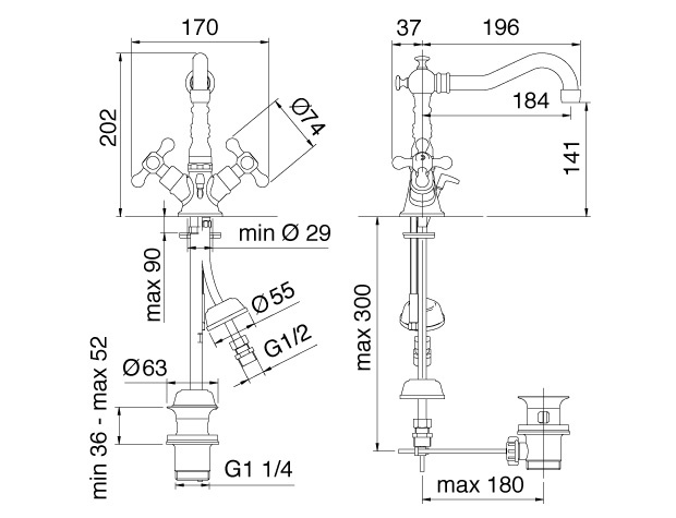 Treemme Romantica Смеситель для раковины, ручки PV, цвет: хром/керамика 3618CCPV