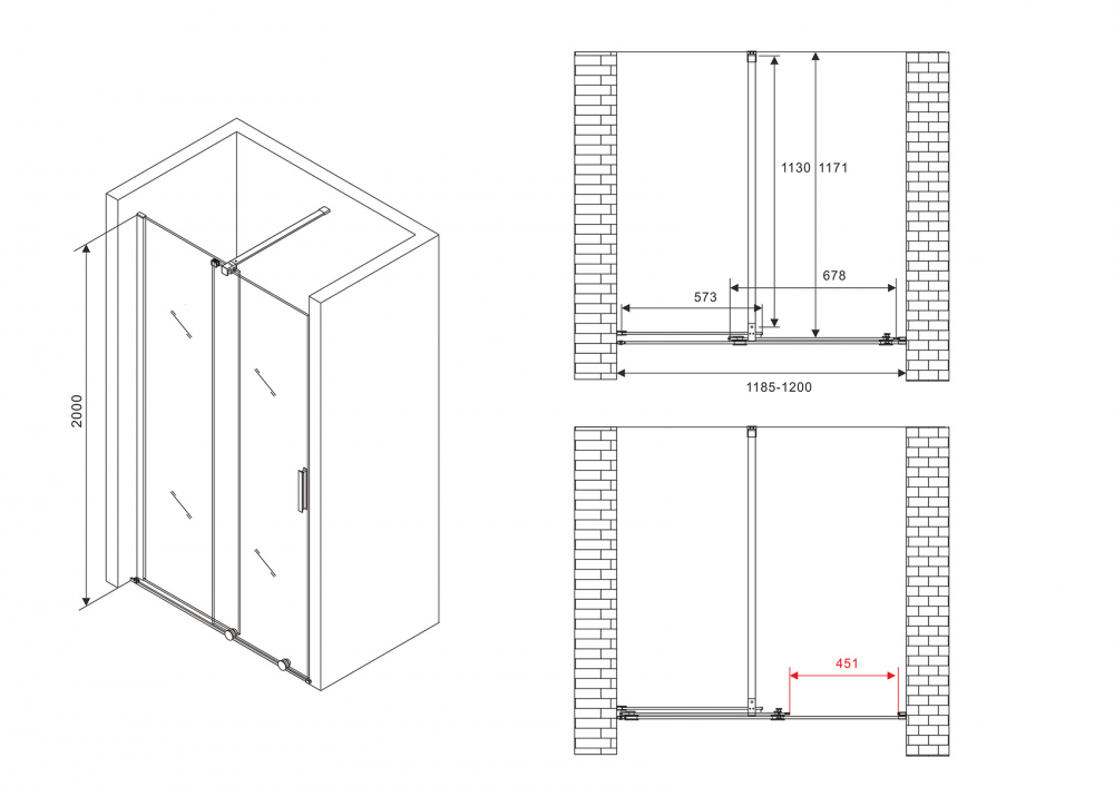 Abber Komfort Душевая дверь, раздвижная дверца, стекло 8мм 120x200h см, цвет: хром AG90120