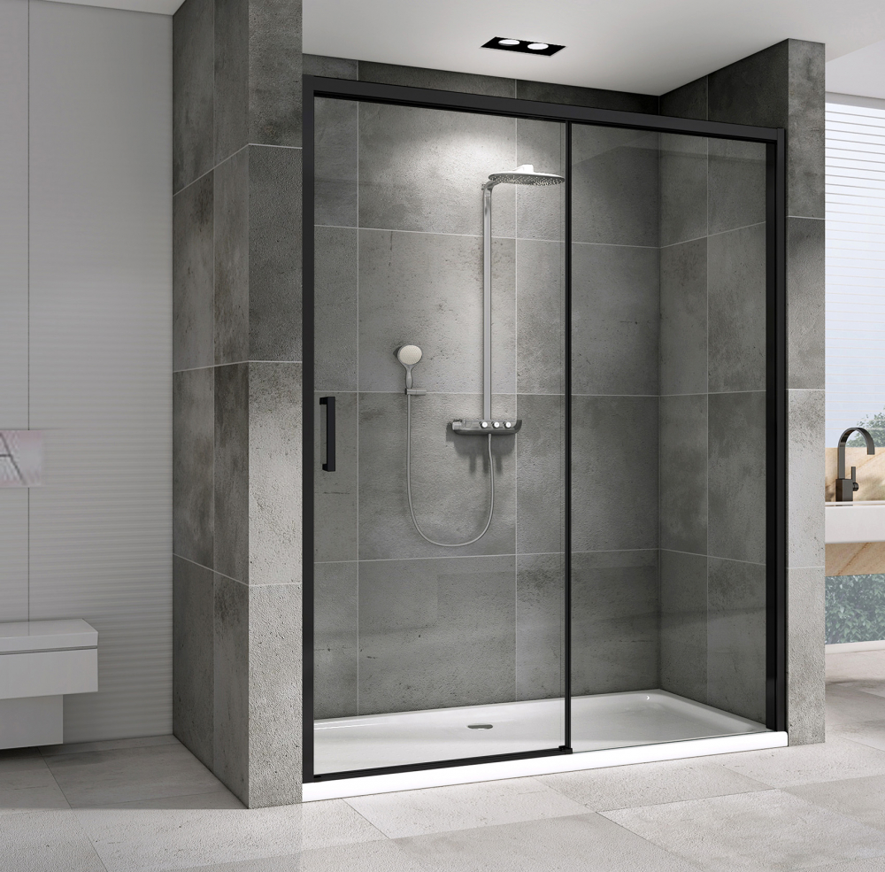 Abber Komfort Душевая дверь, раздвижная дверца, стекло 8мм 160x200h см, цвет: черный AG93160B