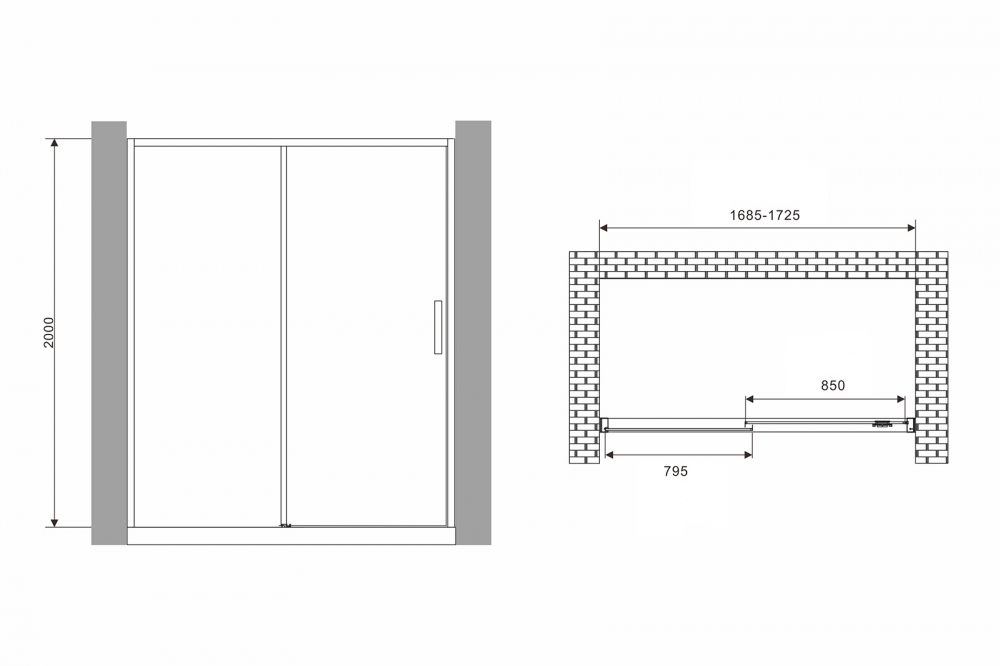 Abber Komfort Душевая дверь, раздвижная дверца, стекло 8мм 170x200h см, цвет: хром AG93170