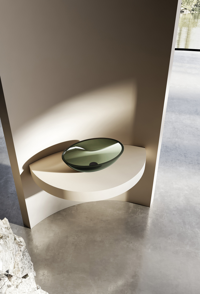 Abber Kristall Раковина накладная прозрачная овальная 50x35x15h см, цвет: оливковый AT2802Vesuvian