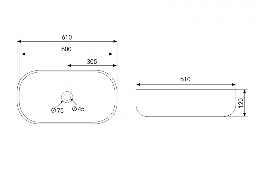 Abber Rechteck Раковина накладная овальная 61x37,5x12h см, цвет: белый AC2209