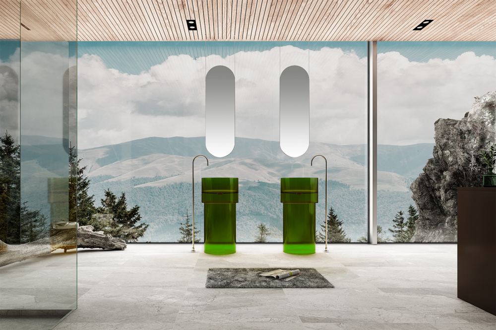 Abber Kristall Раковина отдельностоящая прозрачная круглая 45x45x90h см, цвет: зеленый AT2701Emerald