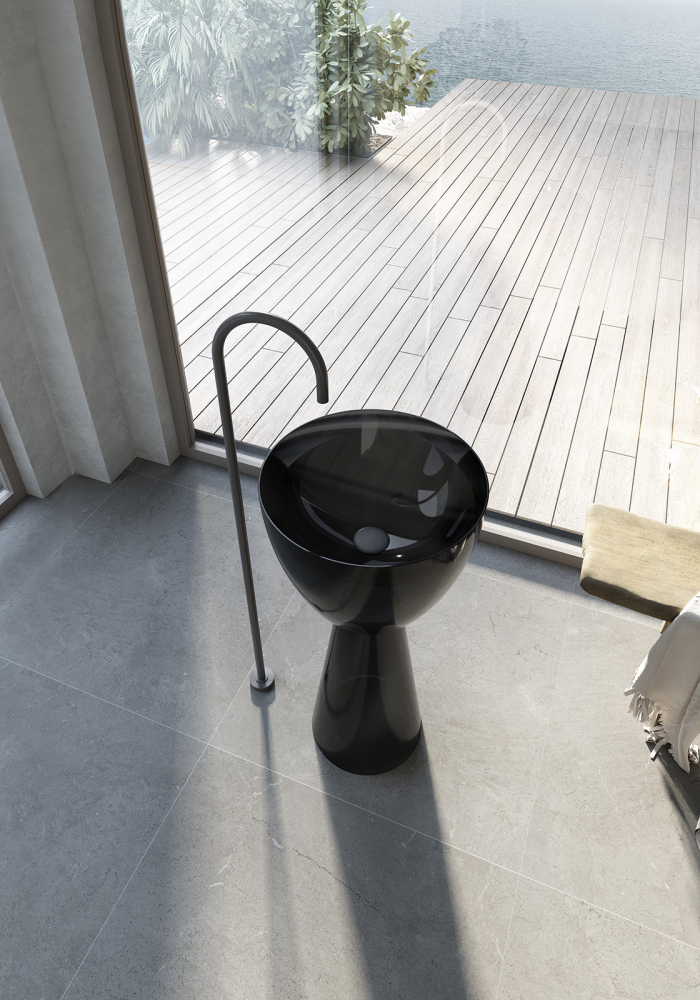 Abber Kristall Раковина отдельностоящая прозрачная круглая 45x45x90h см, цвет: черный AT2703Onyx