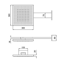 Almar Velvet 300 Верхний душ с кронштейном наст. 30х30 см, 2 режима, цвет: brushed stainless steel E044277.BS