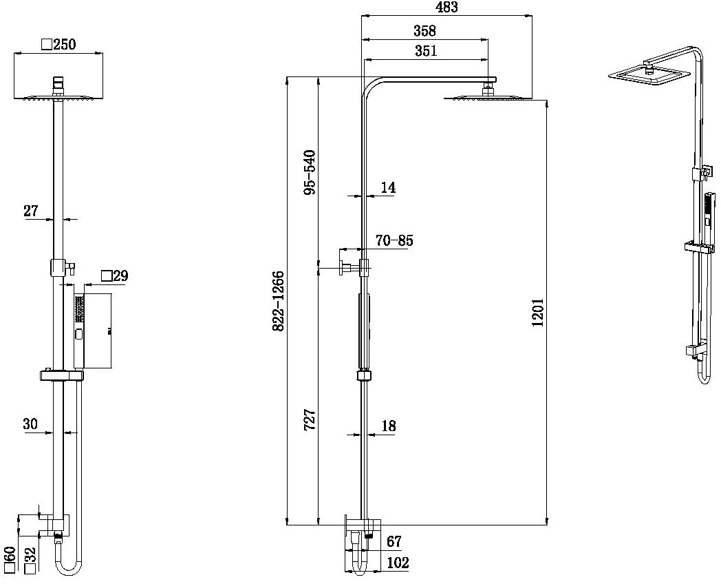 Allen Brau Infinity Душевая стойка: перекл. потоков, руч. и вер. душ, шланг 150 см, цвет: черный мат 5.21031-31