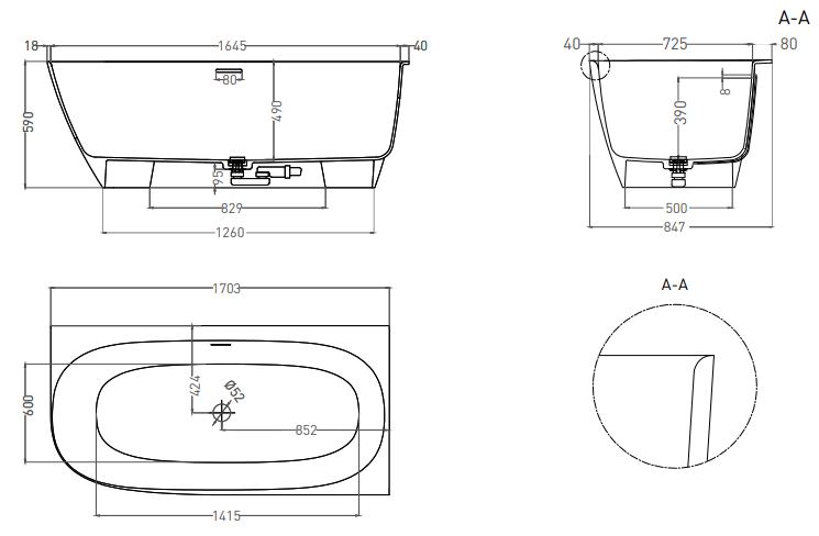 Salini Sofia Ванна из S-Stone угловая 170x85 см, цвет: белый матовый 102524M