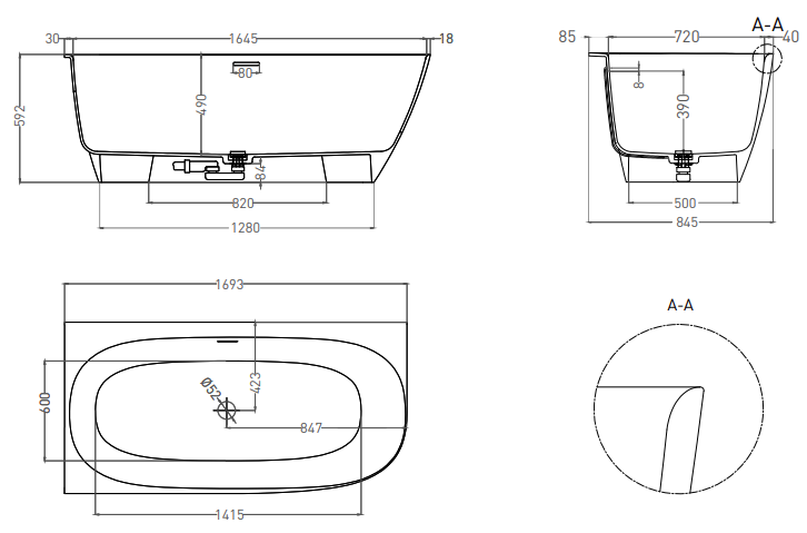 Salini Sofia Ванна из S-Stone угловаяя 170x85 см, цвет: RAL полностью матовый 102525MF