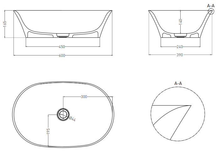 Salini Mona Раковина накладная овальная 60x39x16,5h см, глянцевый цвет: RAL полностью 110811GRF