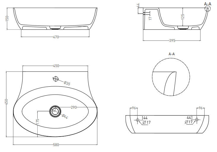 Salini Alda Wall 01 Раковина подвесная округлая 58x45x15h см, цвет: белый матовый 140321M