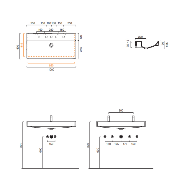 Catalano Comfort Раковина подвесная 100x47x14,5h см, без перелива, покр Cataglaze цвет: белый глянц. 0421000001