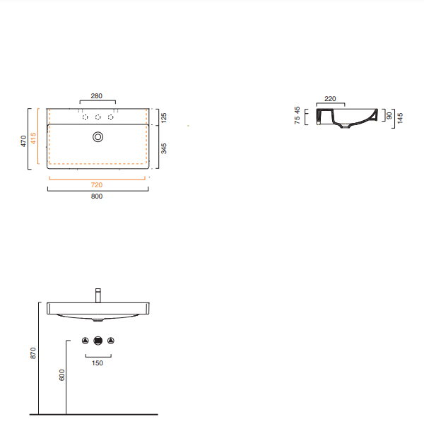 Catalano Comfort Раковина подвесная 80x47x14,5h см, без перелива, покр. Cataglaze цвет: белый глянц. 0420800001