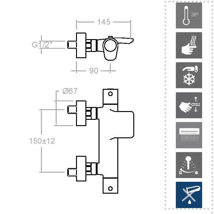 Ramonsoler Alexia Термостатический смеситель настенный с каскадным изливом, цвет: хром 363901S