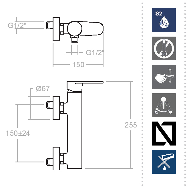 Ramonsoler Alexia Смеситель настенный однорычажный, цвет: матовый черный 360801SNM