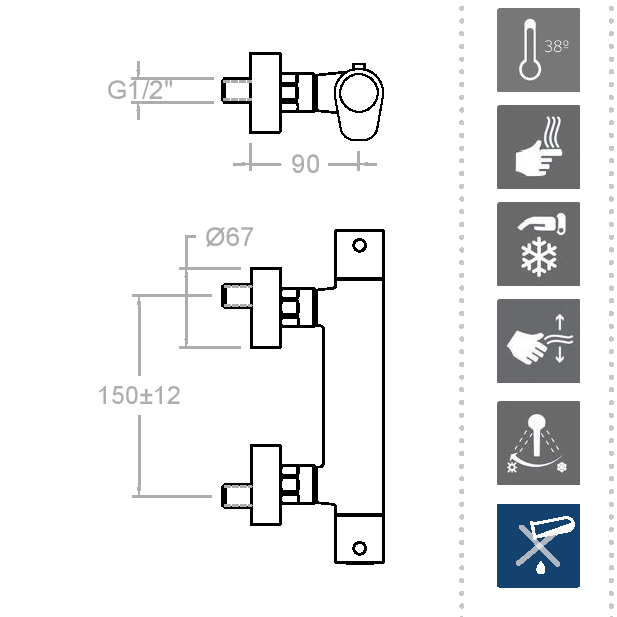 Ramonsoler Alexia Термостатический смеситель настенный, цвет: хром 3634S