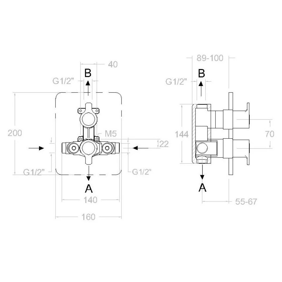 Ramonsoler Blautherm Встраиваемый термостатический смеситель на 2 потребителя, цвет: матовый черный 948712SNM