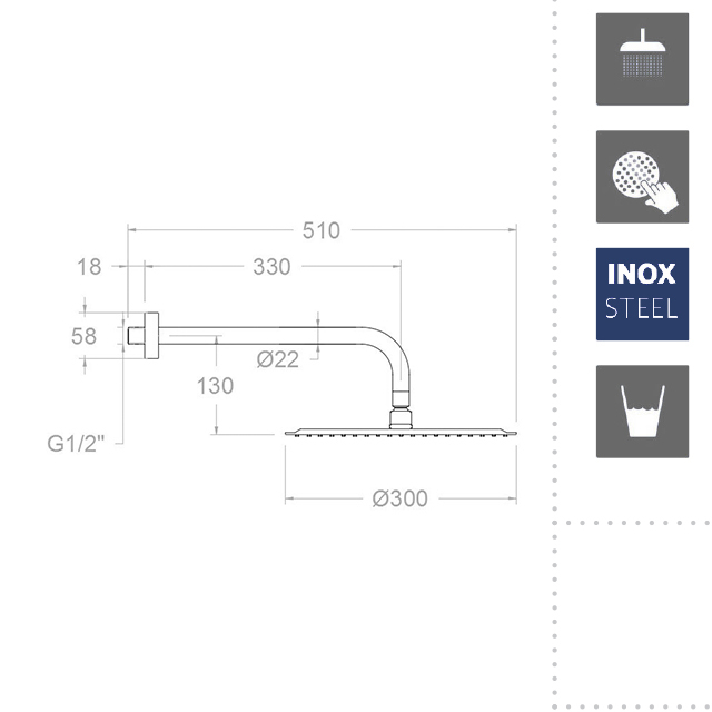 Ramonsoler Hidroterapia Верхний душ настенный 30x51x15,9h см, цвет: хром BHRM300
