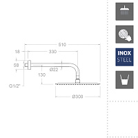 Ramonsoler Hidroterapia Верхний душ настенный 30x51x15,9h см, цвет: хром BHRM300