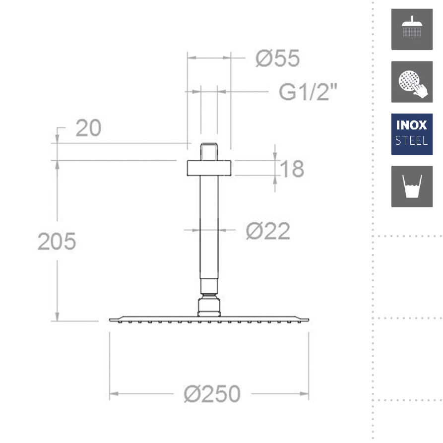 Ramonsoler Hidroterapia Верхний душ настенный 25x25x20,5h см, цвет: хром BVRM250