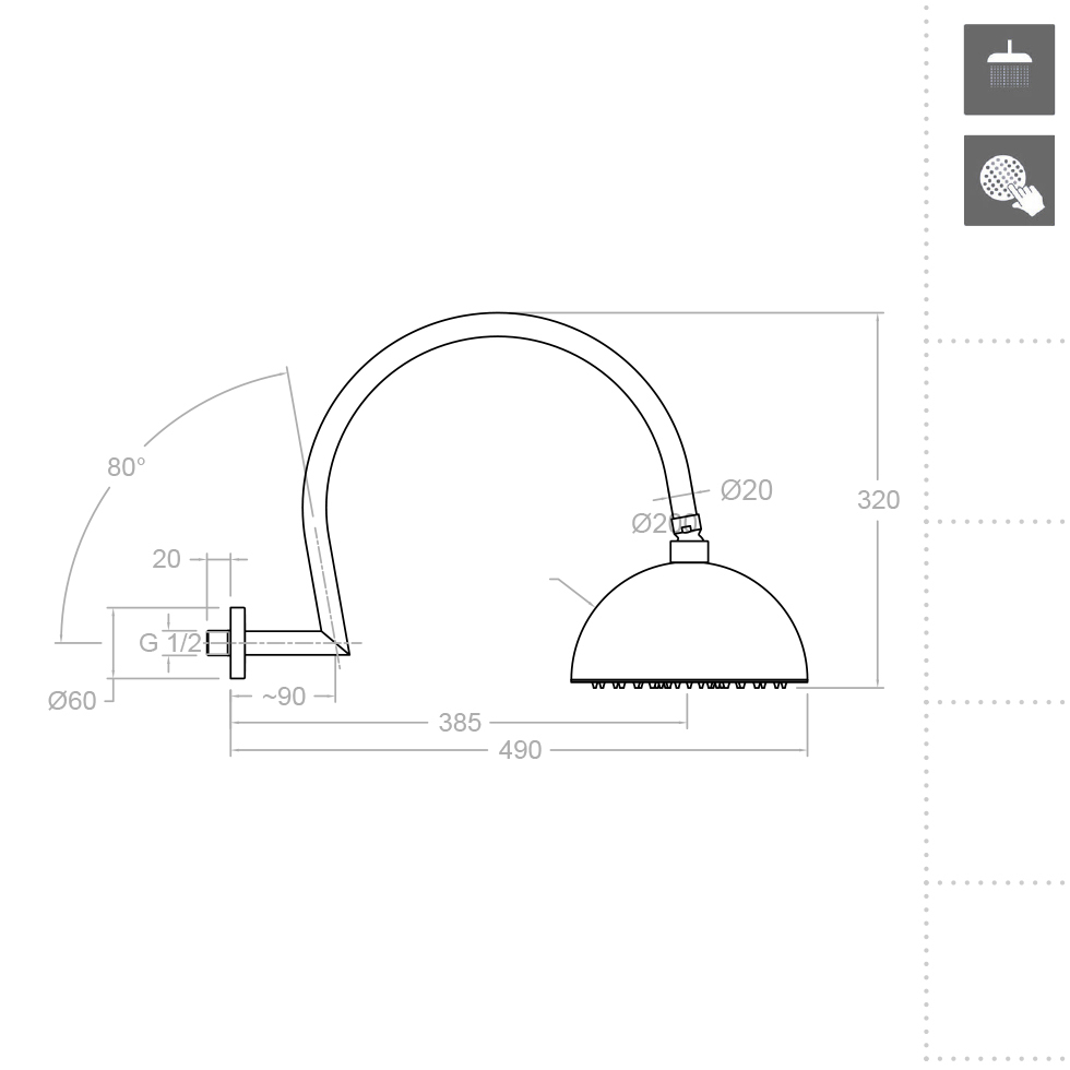 Ramonsoler Hidroterapia Верхний душ потолочный 20x49x32h см, цвет: хром RB2A390