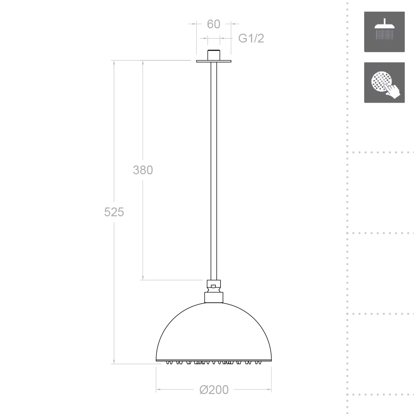 Ramonsoler Hidroterapia Верхний душ потолочный 20x20x52,5h см, цвет: хром RB2V400