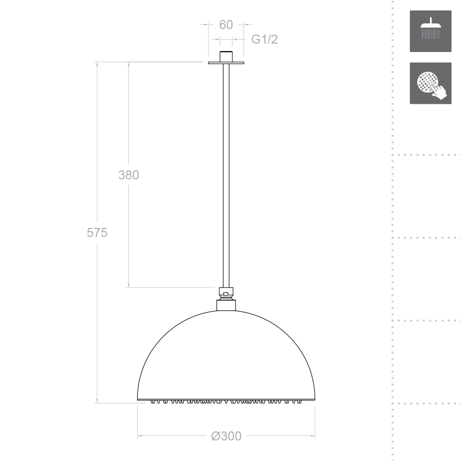 Ramonsoler Hidroterapia Верхний душ потолочный 30x30x57,5h см, цвет: хром RB3V400