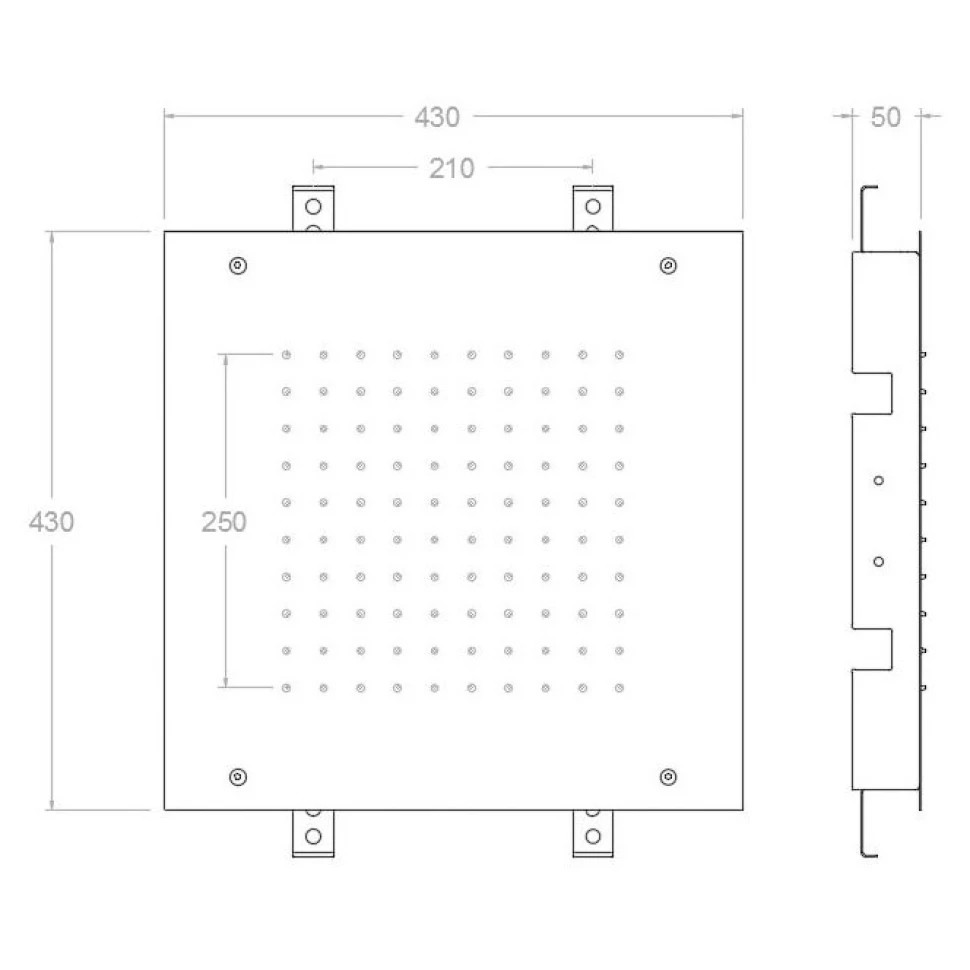 Ramonsoler Hidroterapia Верхний душ потолочный квадратный 43 см, цвет: хром REK430
